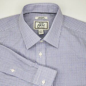 $89 NWT Jos A Bank 1905 Non Iron Tailored Fit Purple & White Plaid 16-36 Shirt